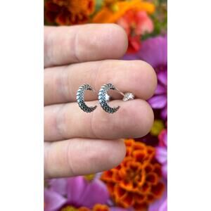 Sterling Silver Dragon Scale Hoop Post Earrings, Dragon Scale Hoop Post Earrings